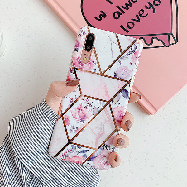 Plating Geometric Marble Phone Case