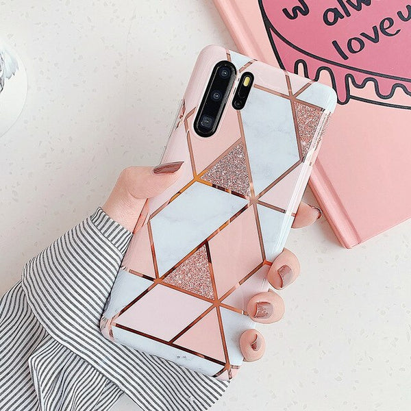 Plating Geometric Marble Phone Case