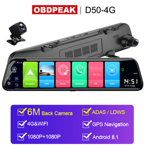12 Inch 4G Android Rearview Mirror Dash Cam
